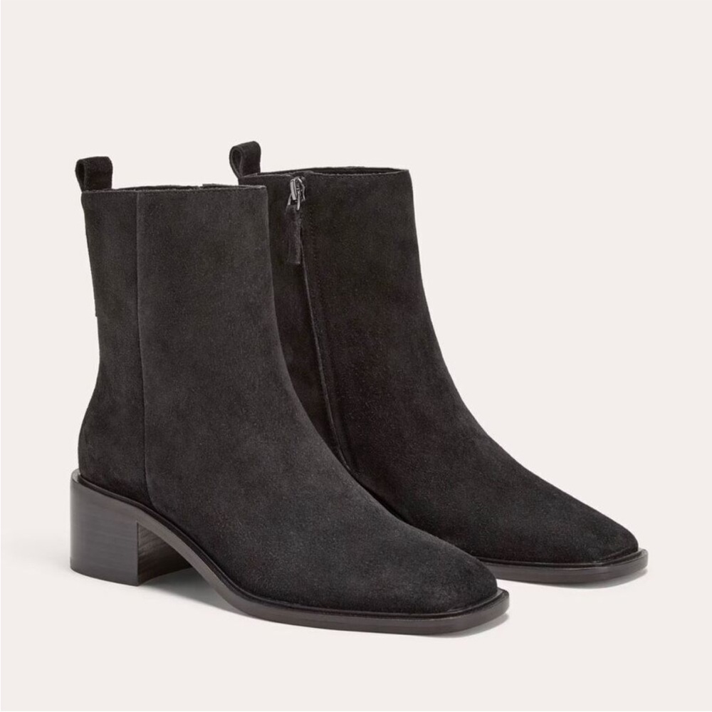 Everlane The City Boot in Black Suede Square Toe Size 7.5 New